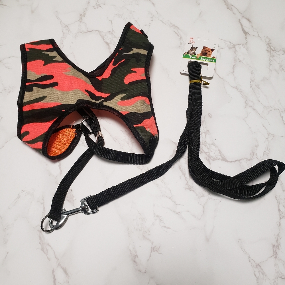 Dog harness and leash set.